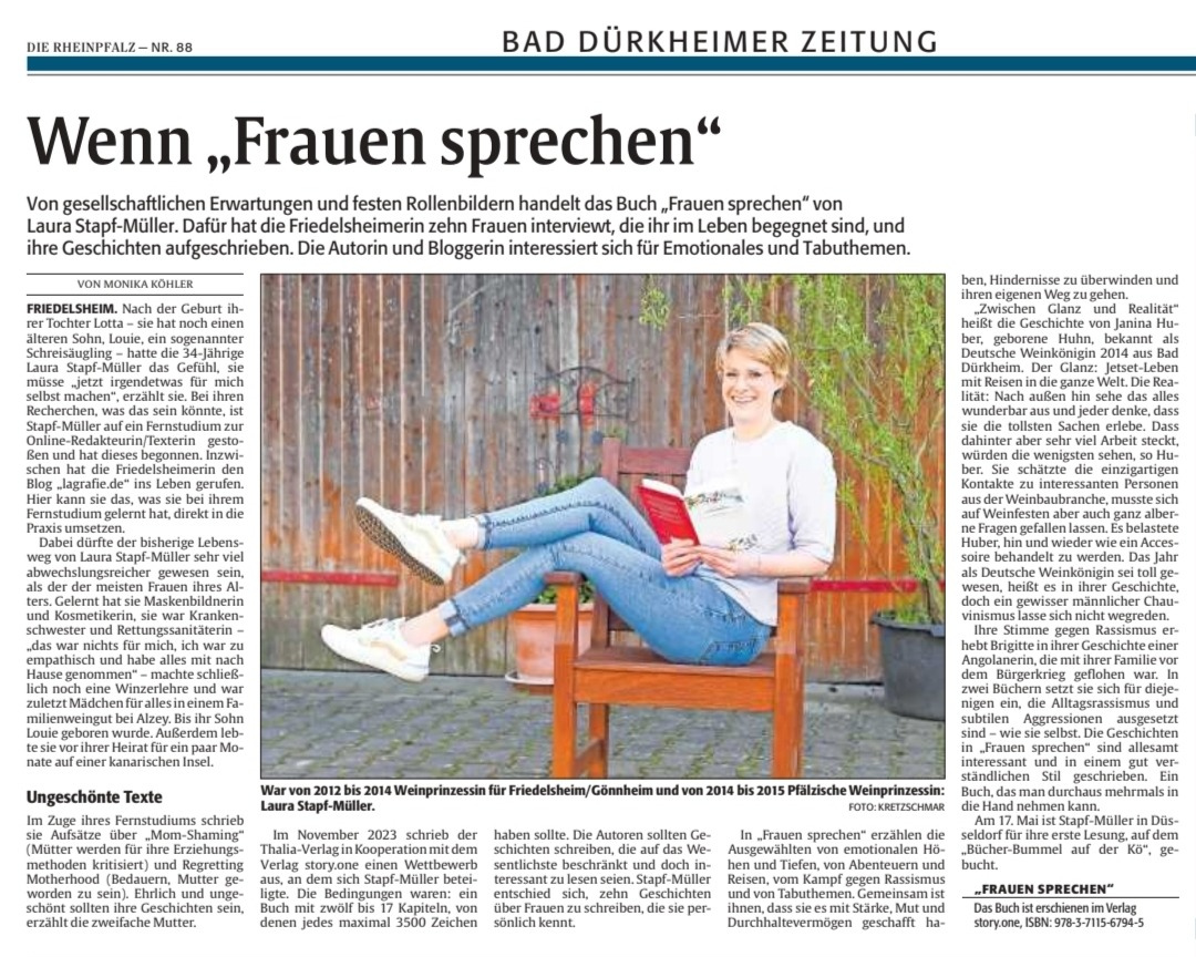 Laura Stapf-Müller, Frauen sprechen, Buch, die Rheinpfalz, Lesung,